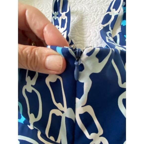 J. McLaughlin Maxi Dress XS Blue Chain Print Sleeveless V-Neck Long Dress - Picture 9 of 13